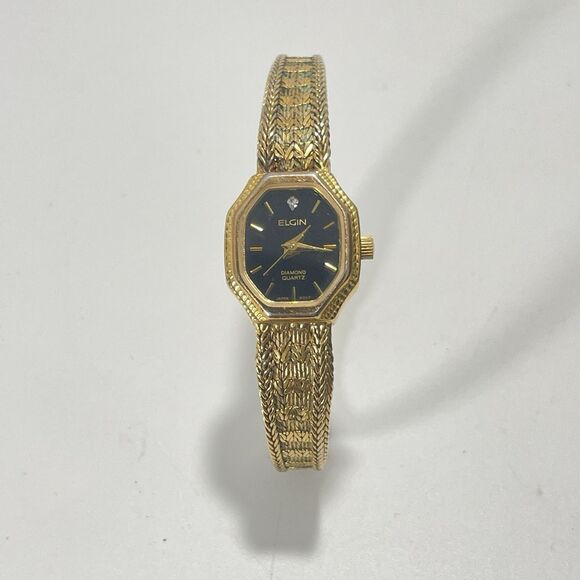 Vintage Elgin Women’s Diamond Quartz Watch Gold-Tone Woven Band - Not Running - Picture 1 of 9